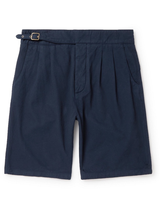 Photo: PURDEY - Riviera Pleated Cotton and Cashmere-Blend Twill Shorts - Blue