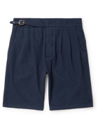 PURDEY - Riviera Pleated Cotton and Cashmere-Blend Twill Shorts - Blue