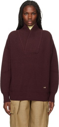 Victoria Beckham Burgundy Shawl Neck Knitted Sweater