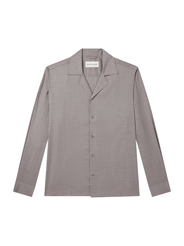 Photo: Frescobol Carioca - Safra Camp-Collar Wool Shirt - Brown