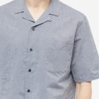 Sunspel Men's Cotton Linen Short Sleeve Shirt in Light Navy Melange