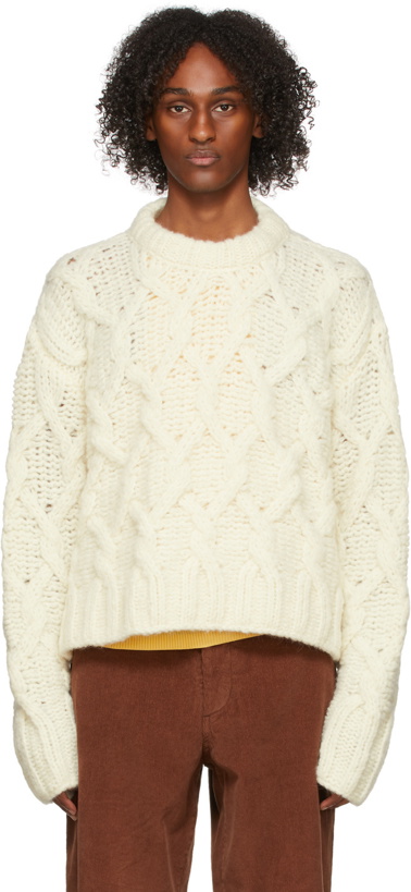 Photo: Acne Studios Off-White Cable Knit Crewneck Sweater