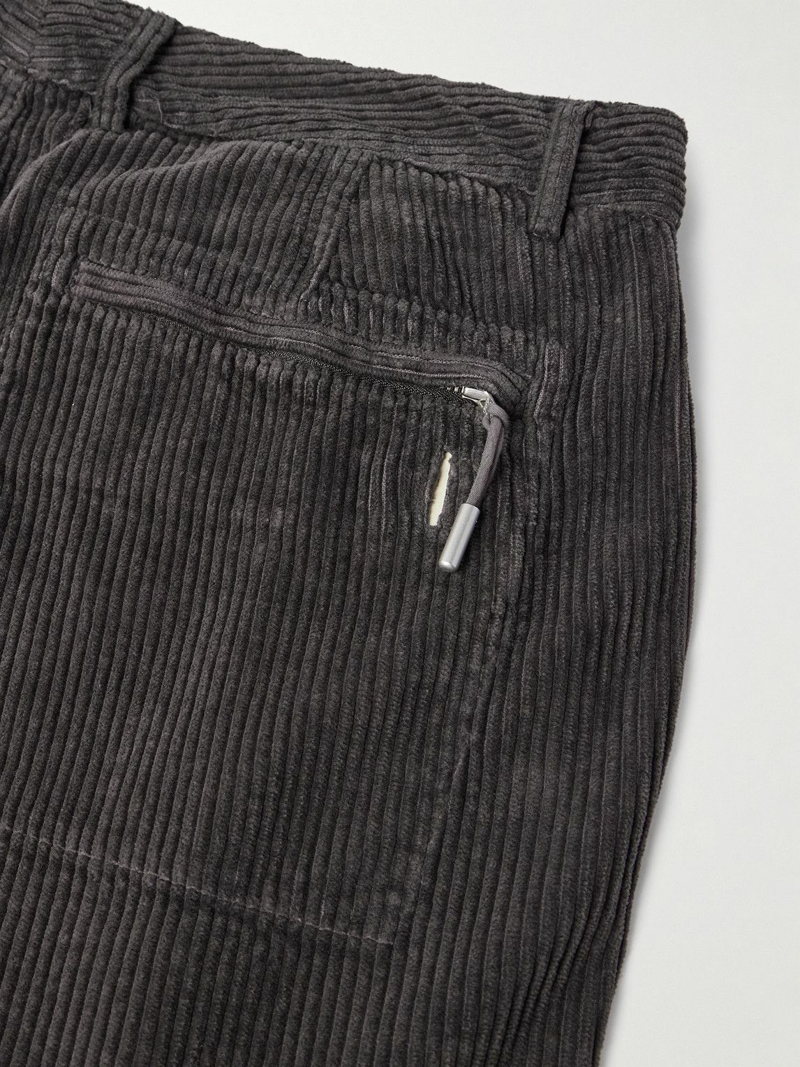 Folk - Signal Straight-Leg Pleated Cotton-Corduory Trousers - Black