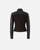 Pinko Short Leather And Technical Fabric Biker Jacket Limo Black
