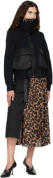 sacai Black Leopard x Suiting Midi Skirt