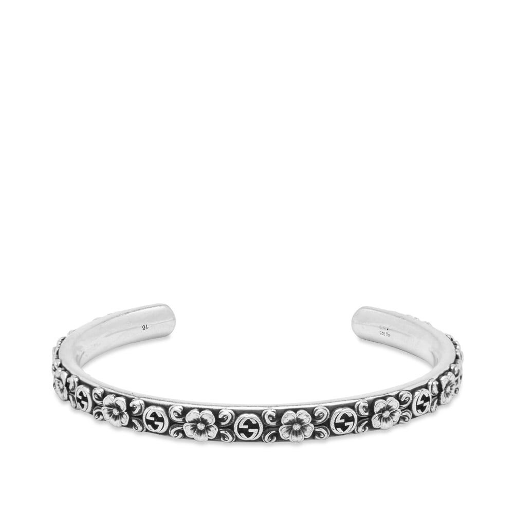 Gucci Women's Jewellery Floral Motif Bangle Bracelet in Silver Gucci