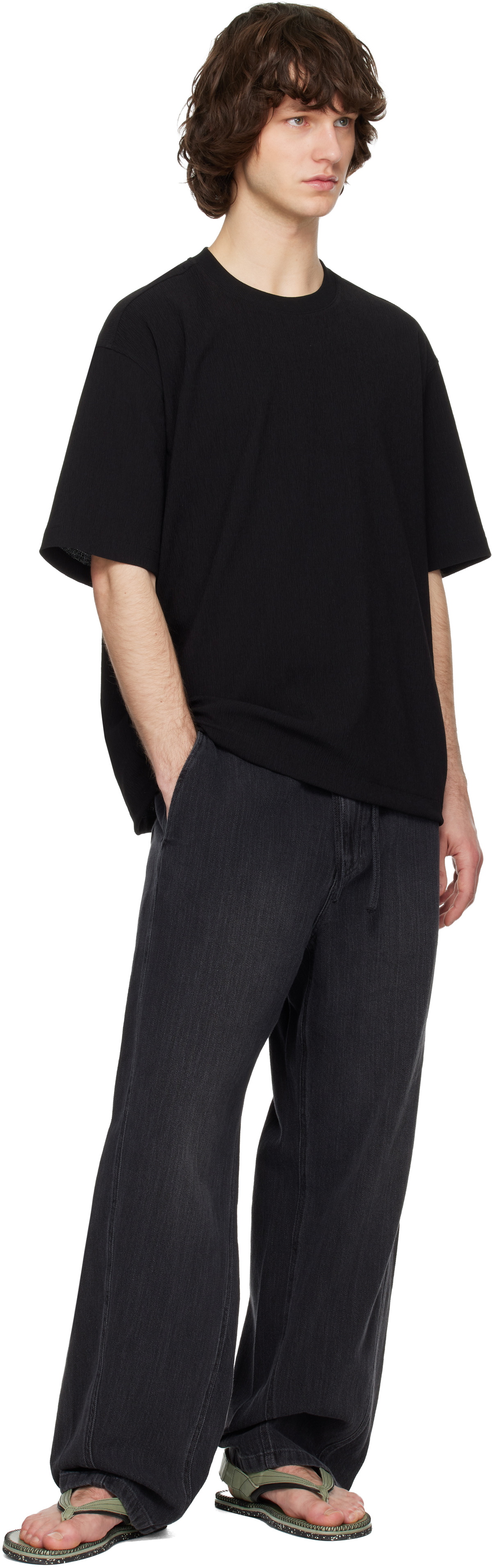 Solid Homme Black Crinkle Round Neck Short Sleeve T-shirt