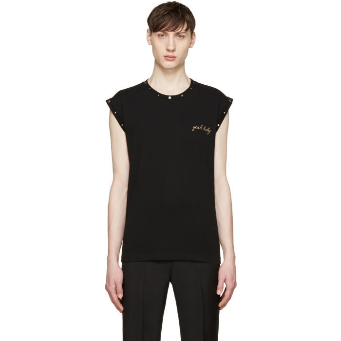 Photo: Saint Laurent Black Studded Yeah Baby T-Shirt