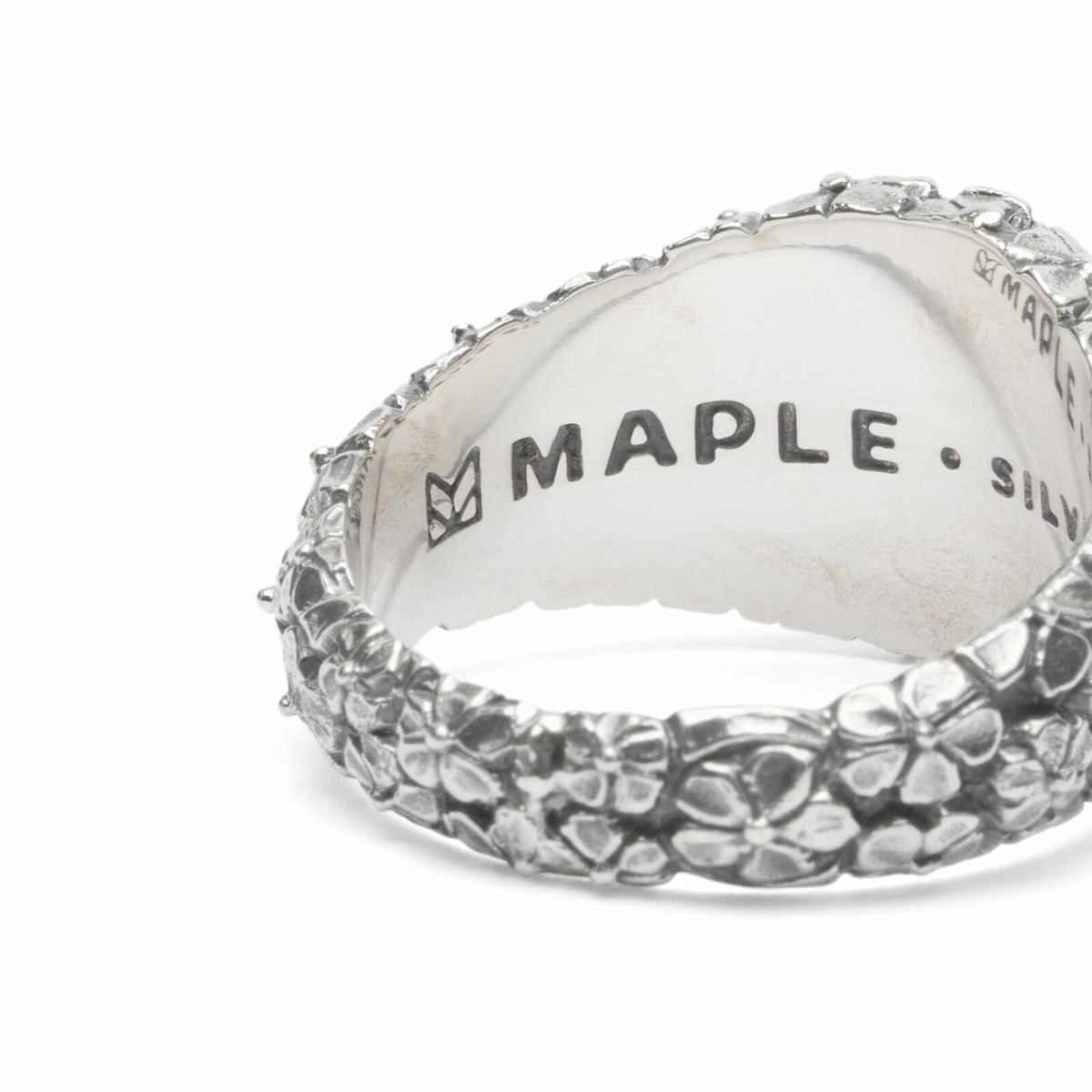 Maple Men's Floral Oval Signet Ring in Silver