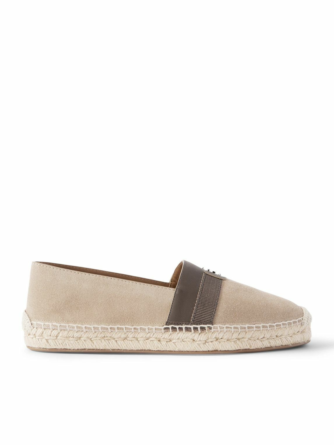 Christian Louboutin - Alfarica Logo-Embellished Leather and Grosgrain-Trimmed Suede Espadrilles - Neutrals