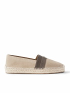 Christian Louboutin - Alfarica Logo-Embellished Leather and Grosgrain-Trimmed Suede Espadrilles - Neutrals