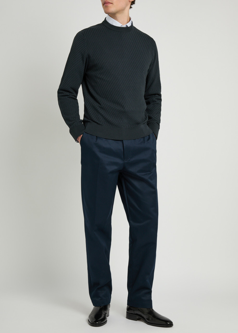 Canali Textured Cotton-blend Jumper Navy