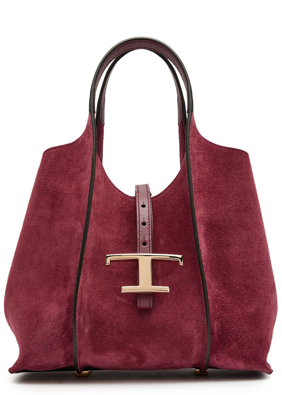 Tods T-plaque Suede Mini top Handle bag - Burgundy - One Size
