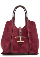Tods T-plaque Suede Mini top Handle bag - Burgundy - One Size