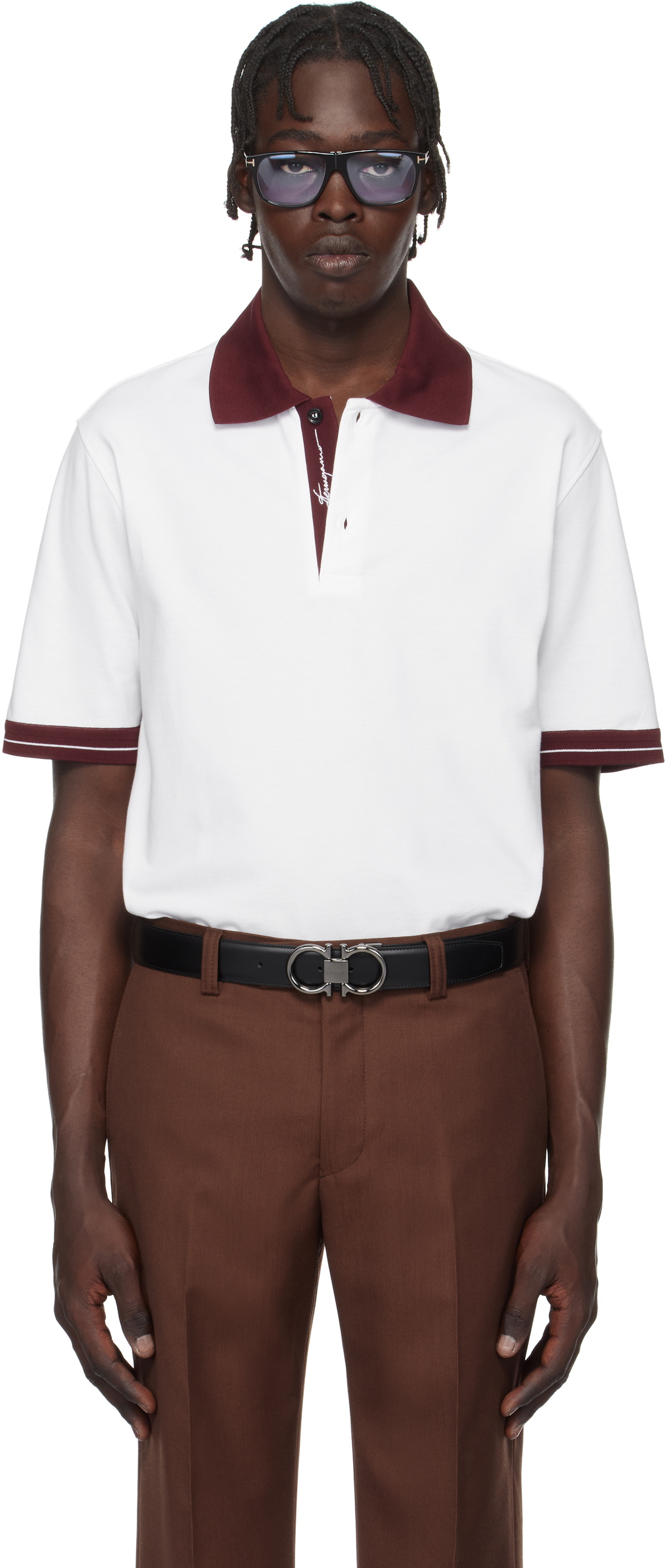 Ferragamo White Color Block Polo