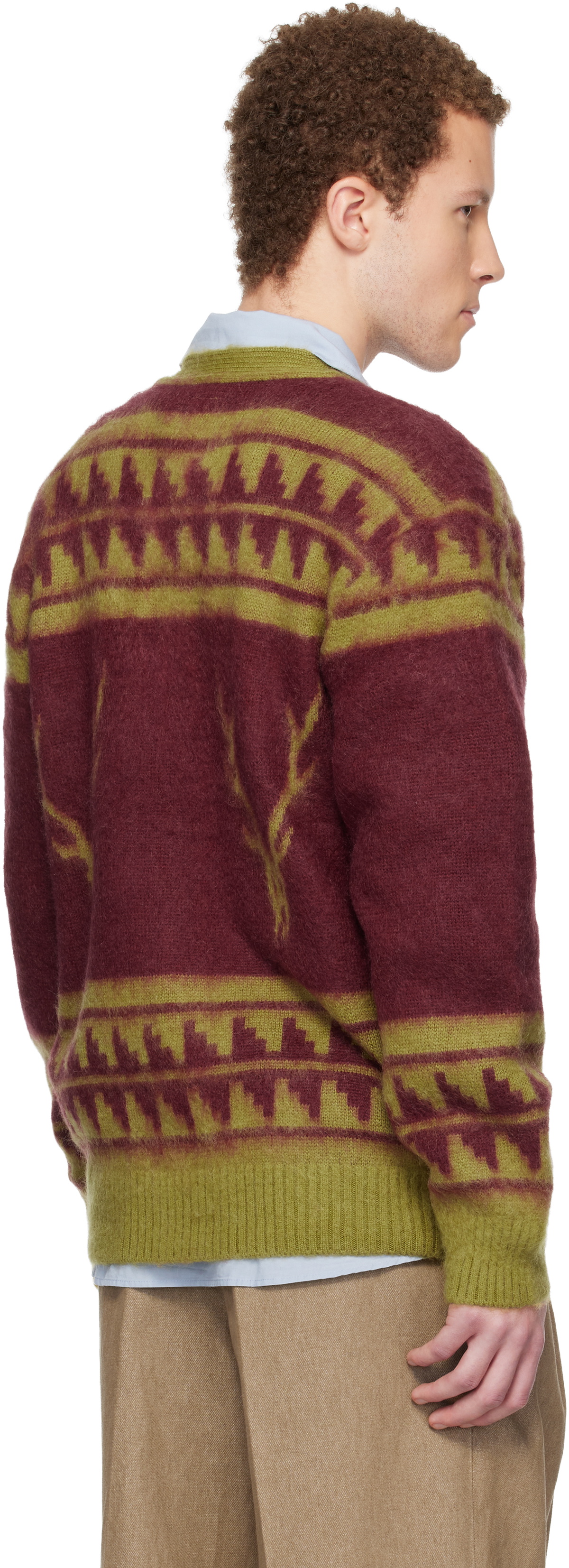 South2 West8 Red & Green Mohair V-Neck Cardigan