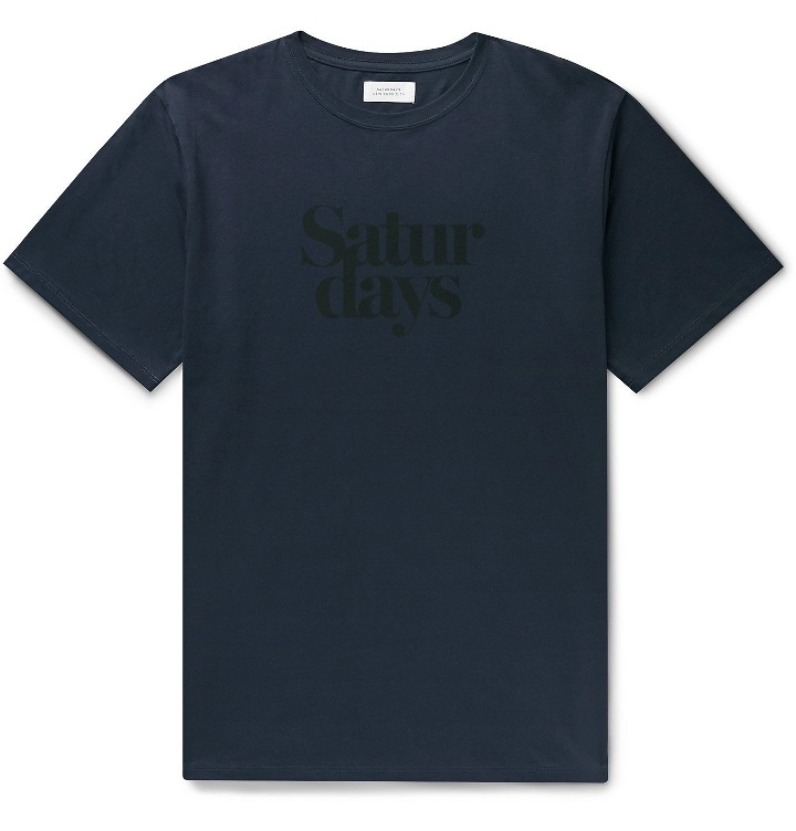 Photo: Saturdays NYC - Miller Logo-Print Cotton-Jersey T-Shirt - Blue