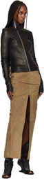 Rick Owens Tan Temple Sliced Suede Midi Skirt