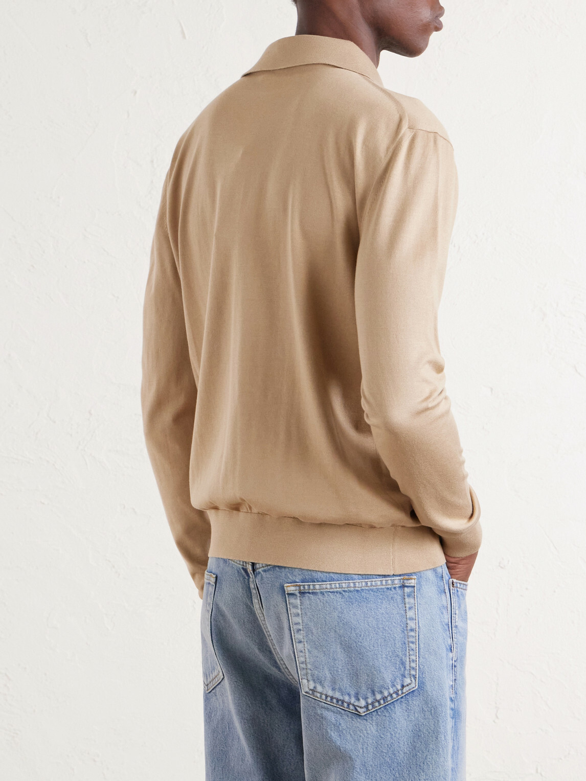 SAINT LAURENT - Silk and Cotton-Blend Polo Sweater - Neutrals