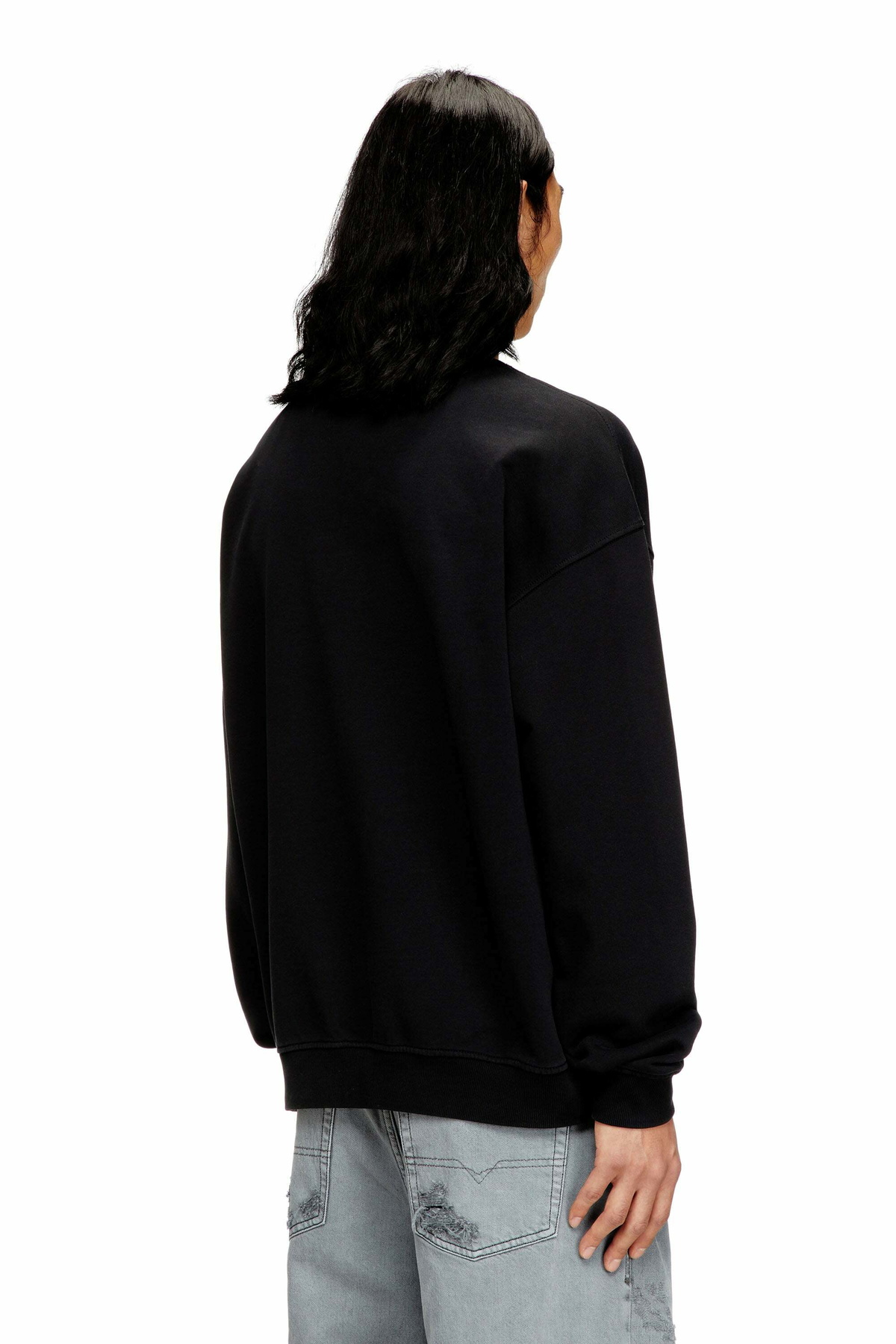 Diesel Sweatshirt with distressed flocked logo - Sweaters Mens in Black