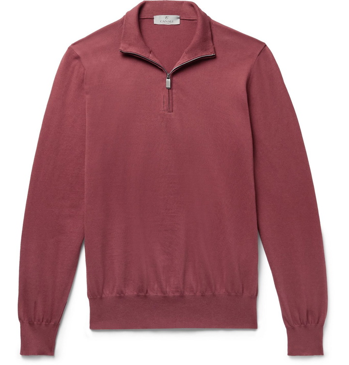 Photo: CANALI - Cotton Half-Zip Sweater - Burgundy