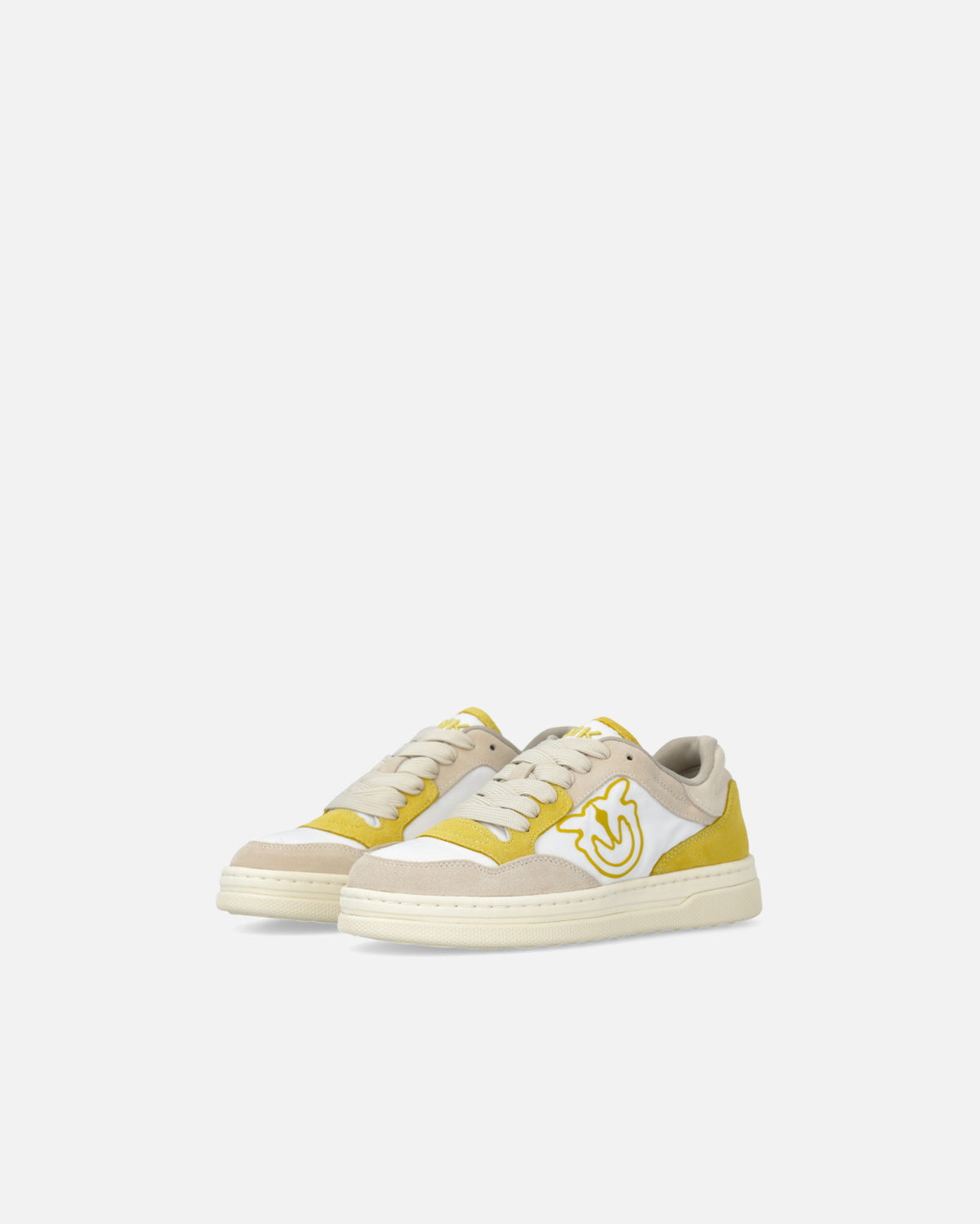 Pinko Flat Leather Sneakers With Contrasting Logo White/Lime
