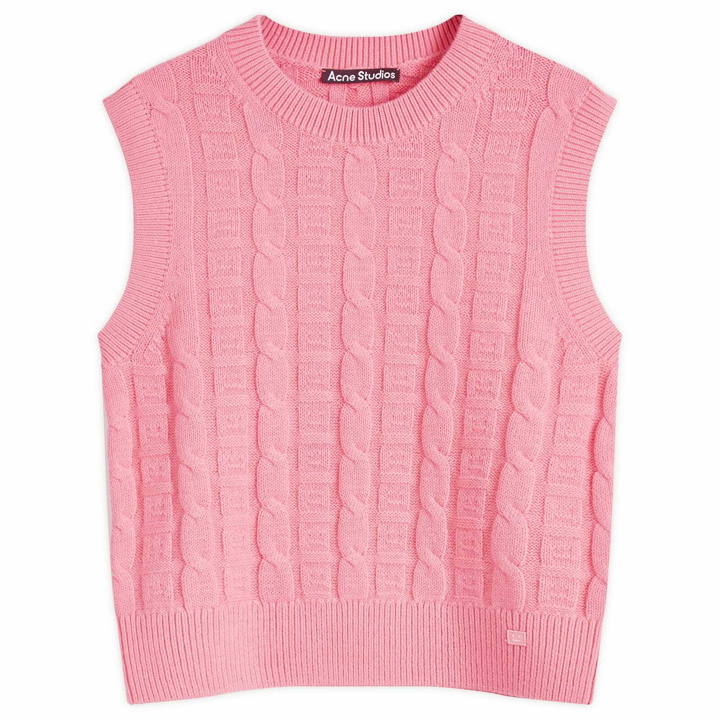 Photo: Acne Studios Women's Face Knitted T-Shirt in Tango Pink