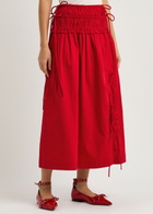 Damson Madder Charlotte Gathered Cotton Midi Skirt Red
