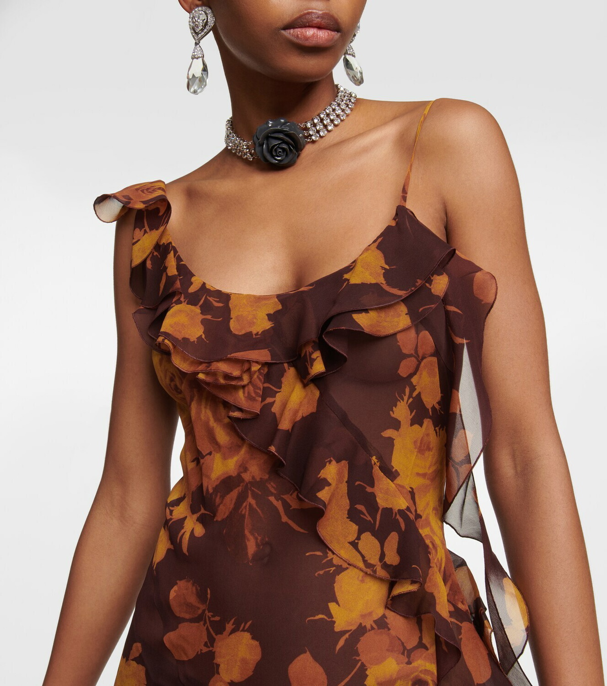 Alessandra Rich Ruffled floral silk georgette gown