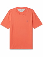 Brunello Cucinelli - Logo-Print Cotton and Linen-Blend Jersey T-Shirt - Orange