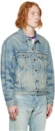 SEEKINGS Blue Vintage Wash Denim Jacket