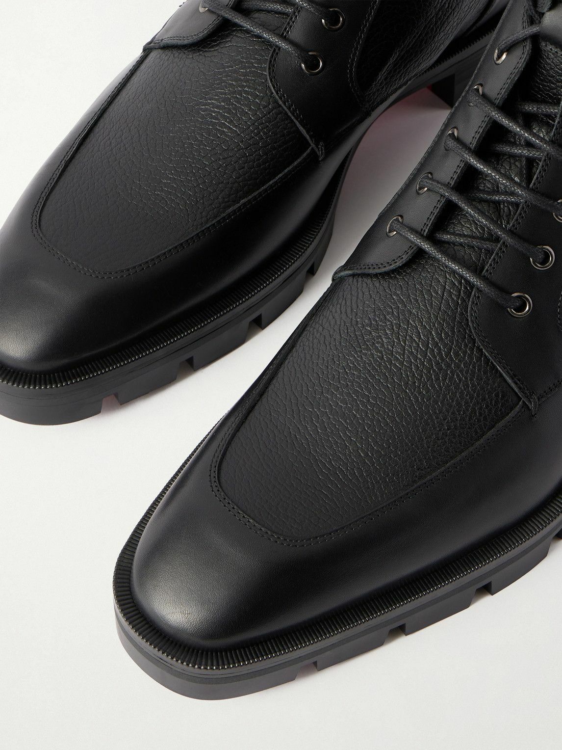 Christian Louboutin - Caracolo Lion Smooth and Full-Grain Leather Lace-Up Boots - Black