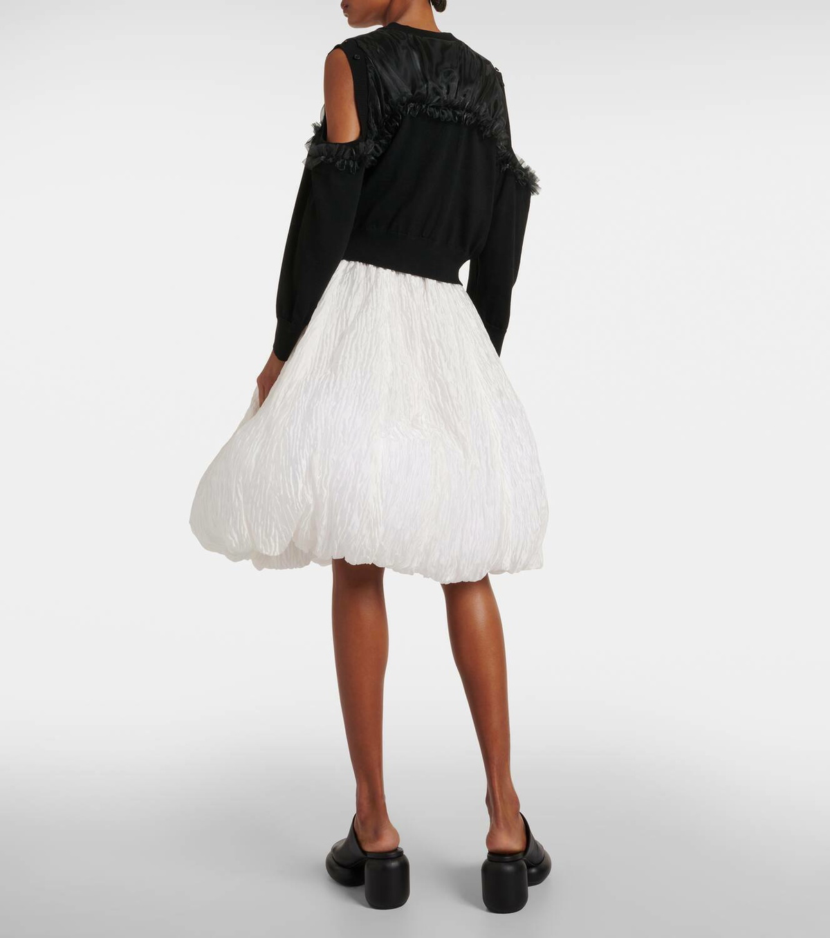 Noir Kei Ninomiya Cutout tulle-trimmed wool cardigan