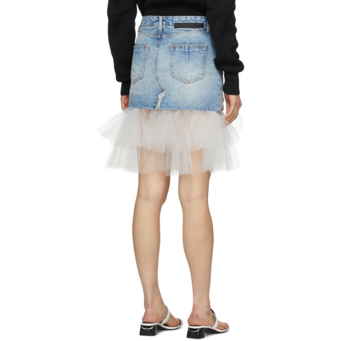 Unravel Blue Denim Tulle Distressed Miniskirt