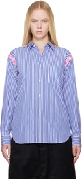 Comme des Garçons Shirt Blue & White Striped Gingham Trim Shirt