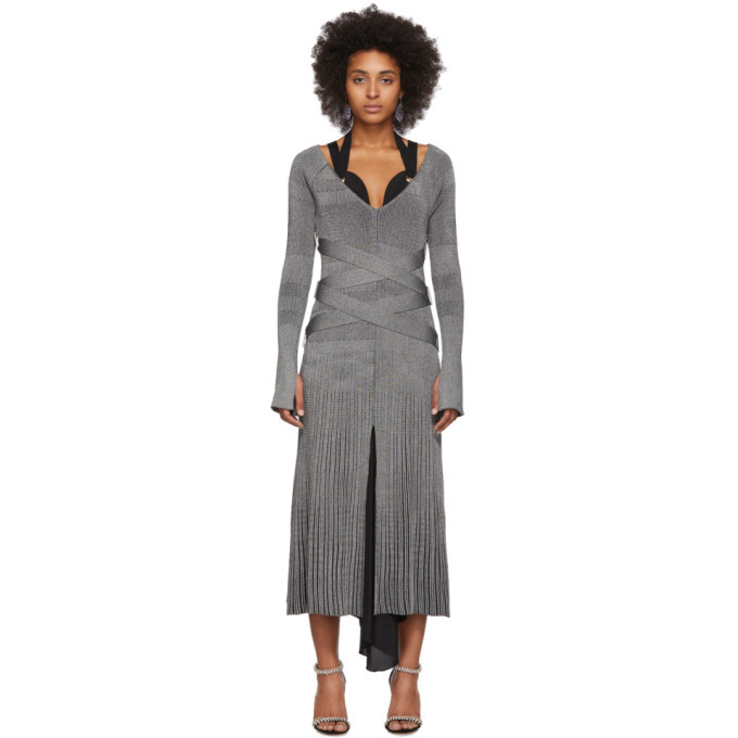 Proenza Schouler Silver Silk Knit Long Sleeve Dress Proenza Schouler