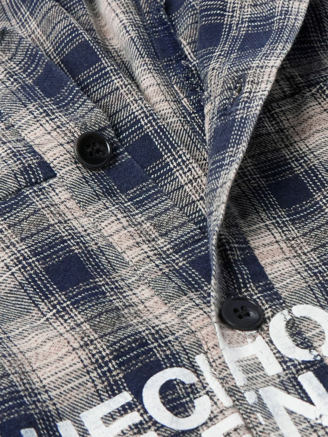 RRR123 - Materia Nazarene Oversized Printed Checked Cotton-Flannel Shirt - Blue
