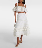 Carolina Herrera Embroidered tiered cotton midi skirt