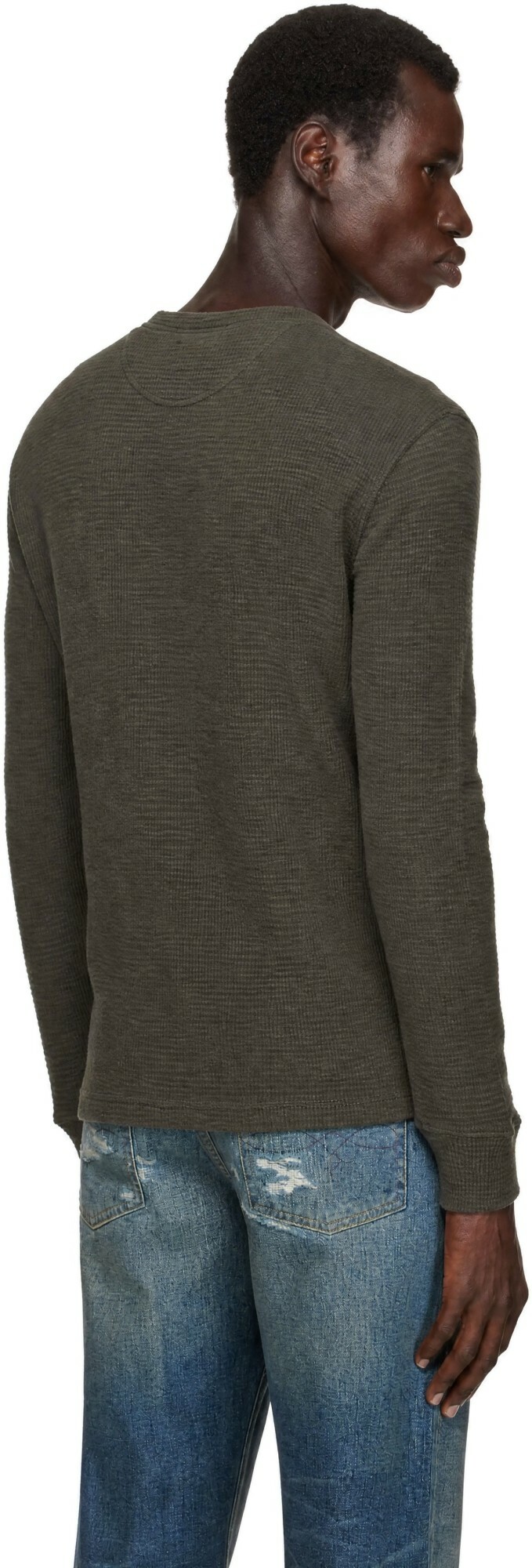 RRL Taupe Waffle-Knit Henley