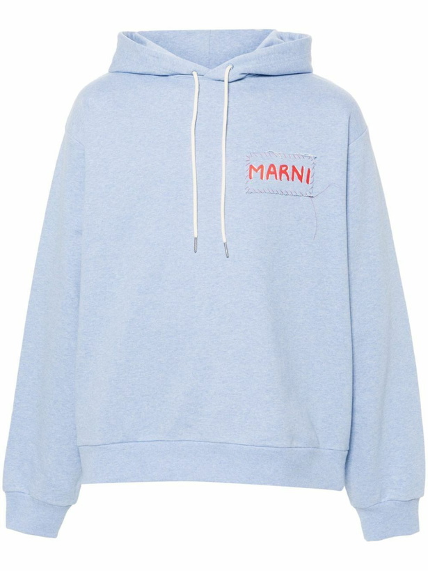 Photo: Marni Blue Logo-Applique Organic Cotton Hoodie