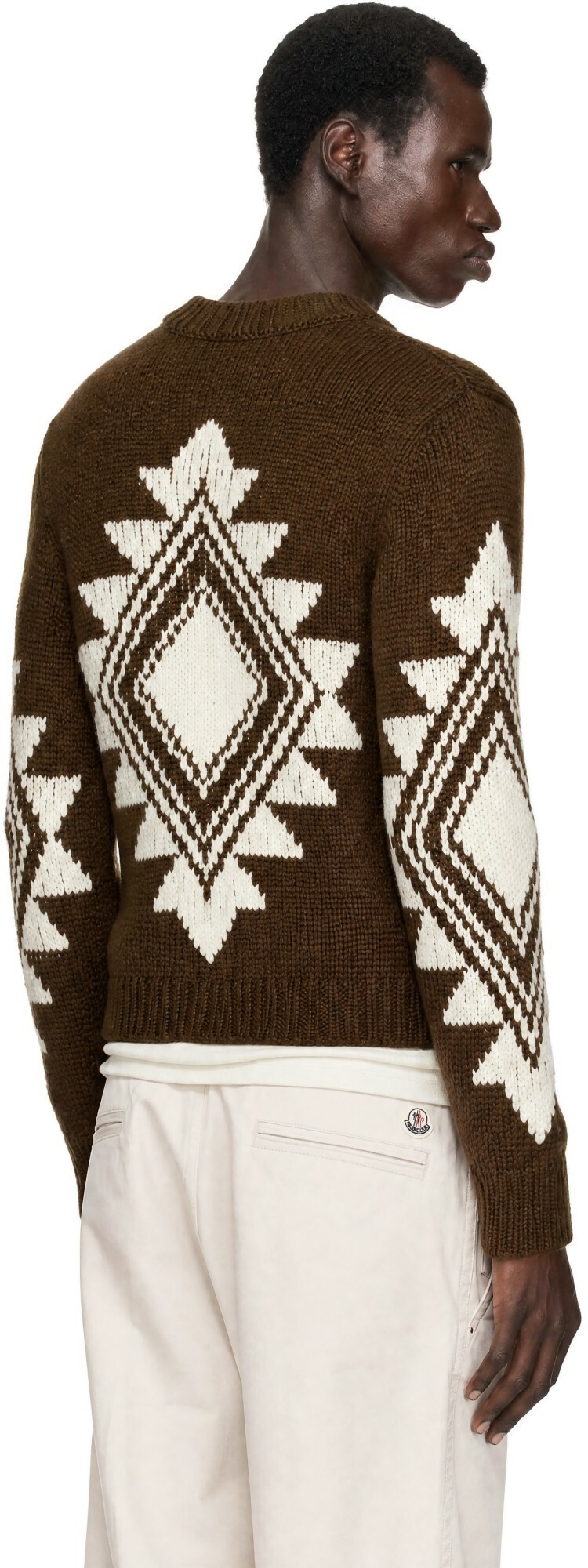Moncler Brown Geometric Jacquard Wool Blend Sweater