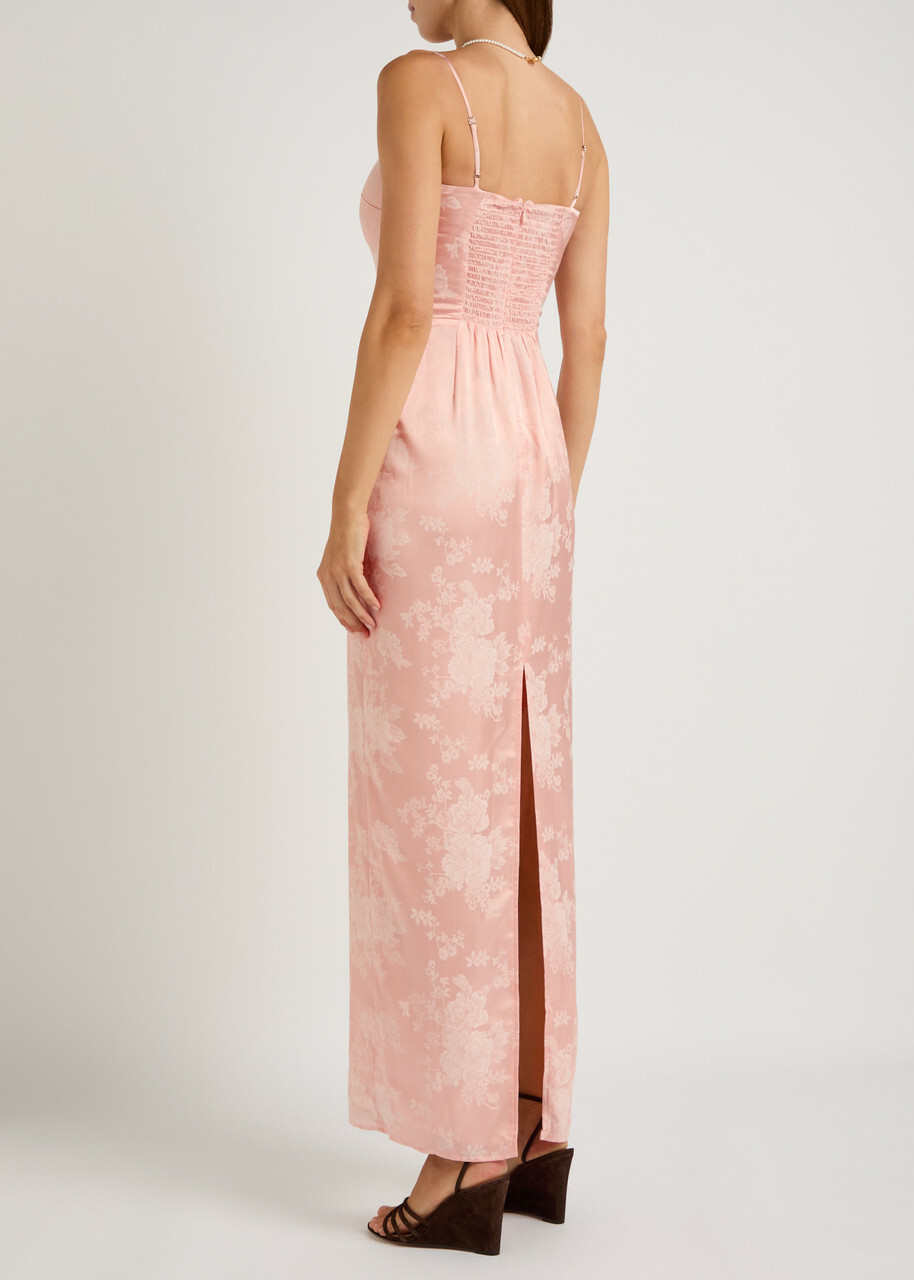 Reformation Frankie Floral-jacquard Satin Maxi Dress Light Pink