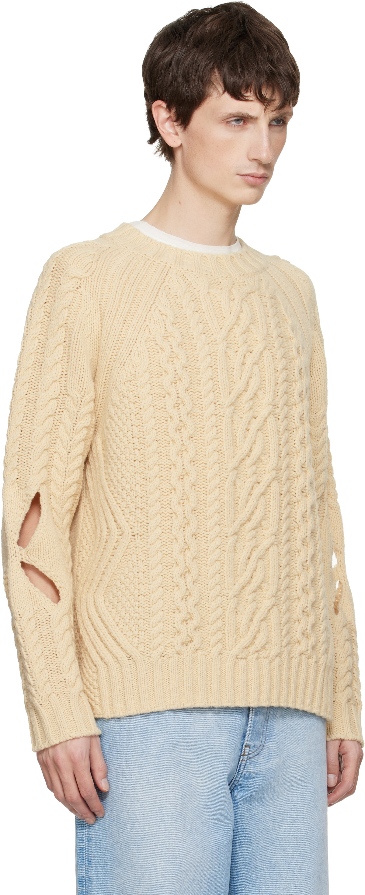 Stefan Cooke Beige Slashed Cable Sweater