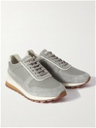 Brunello Cucinelli - Suede and Perforated Leather Sneakers - Gray
