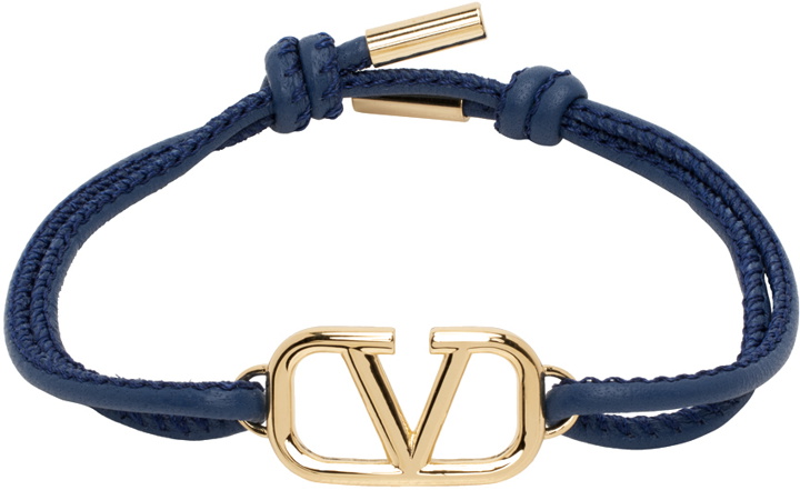 Photo: Valentino Garavani Navy VLogo Leather Bracelet