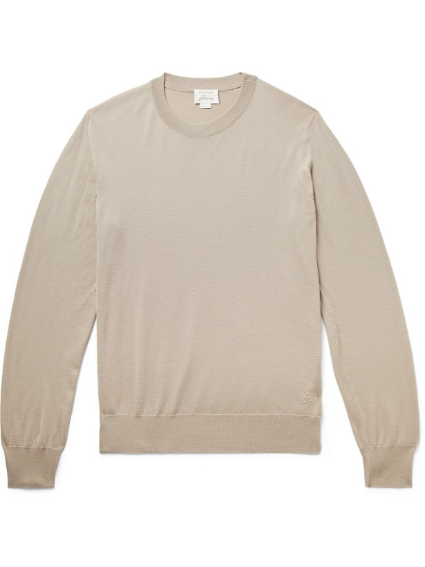 Photo: BRIONI - Logo-Embroidered Wool Sweater - Neutrals - IT 50