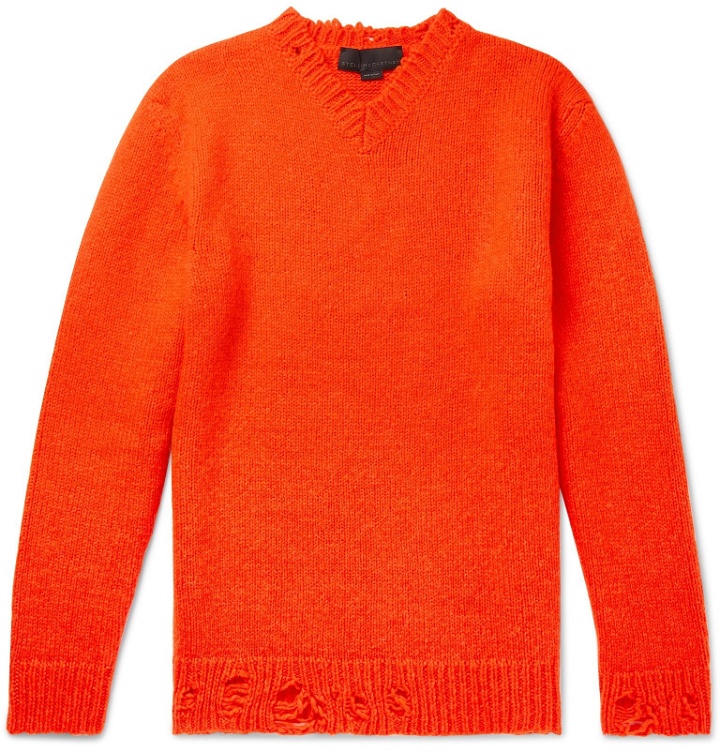 Photo: Stella McCartney - Distressed Alpaca-Blend Sweater - Orange