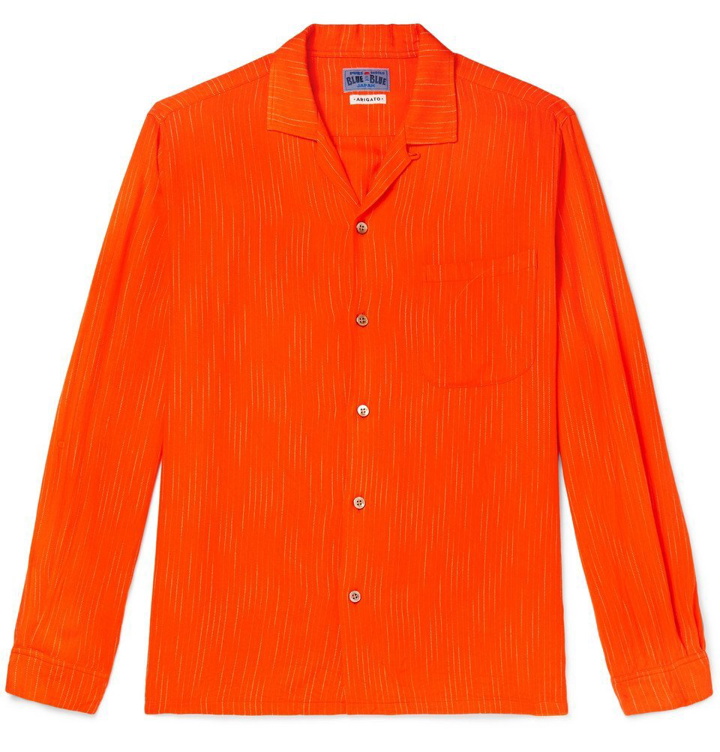 Photo: Blue Blue Japan - Camp-Collar Striped Brushed-Twill Shirt - Orange