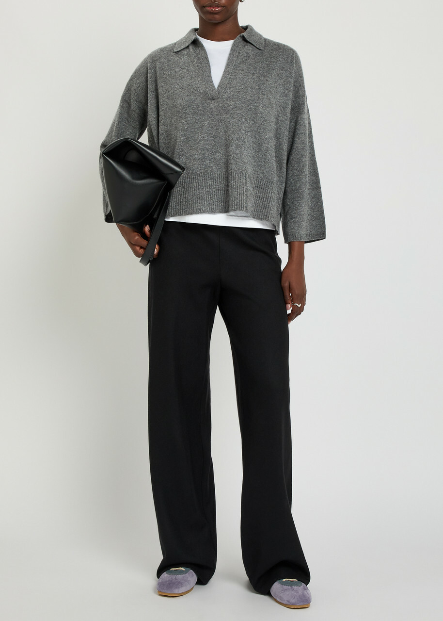 Eileen Fisher Melange Cashmere Polo top Grey