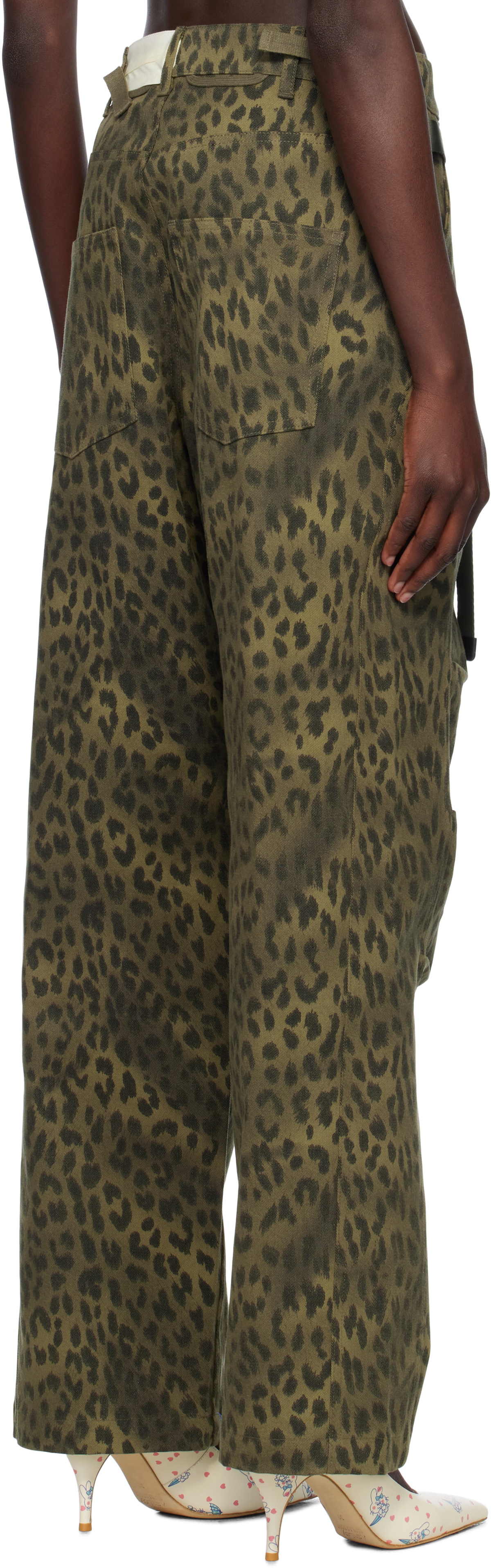Andersson Bell Khaki Leopard Cross-Over Wide Jeans